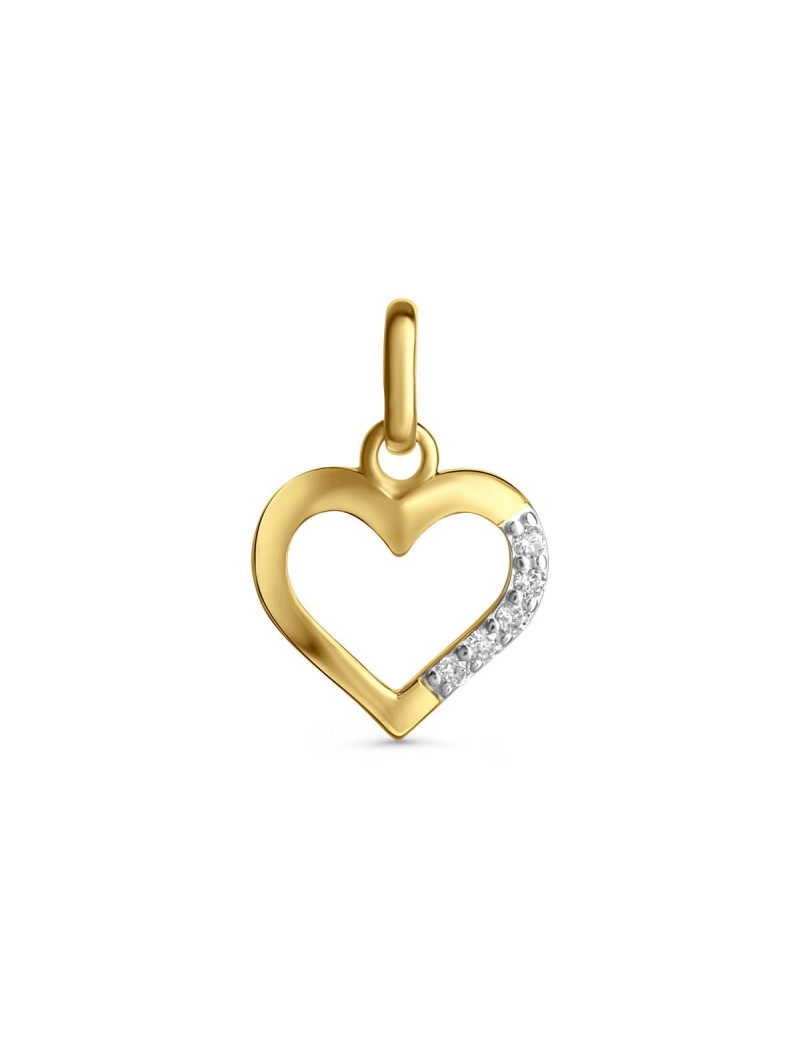 PENDENTIF OR 9 KT - COEUR - BICOLORE - ZIRCONIA