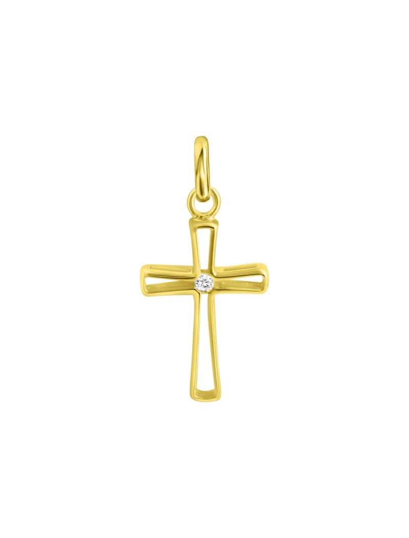 PENDENTIF OR 9 KT - CROIX - ZIRCONIA