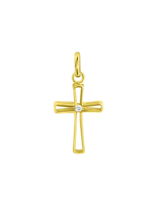 PENDENTIF OR 9 KT - CROIX - ZIRCONIA