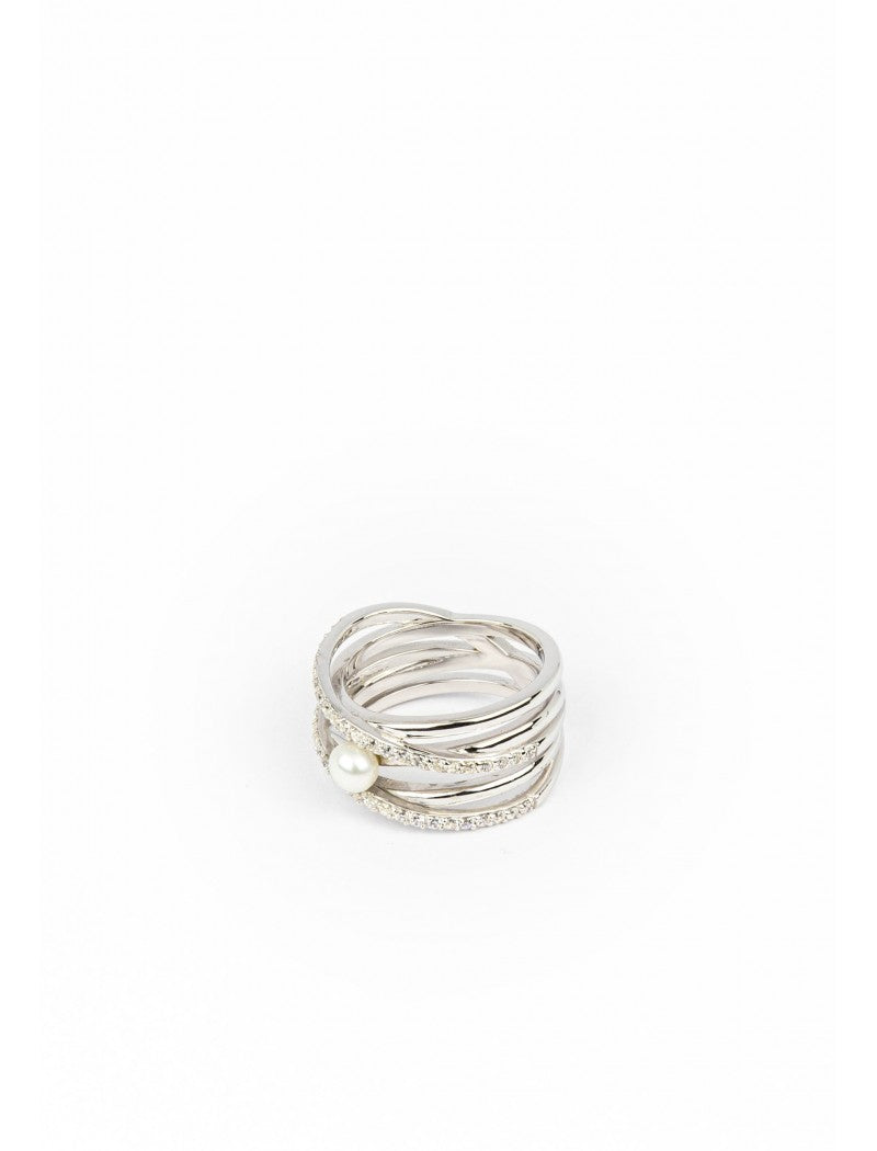 BAGUE PASSION ARGENT ZIRCONIA PERLE D'EAU DOUCE GR. 52