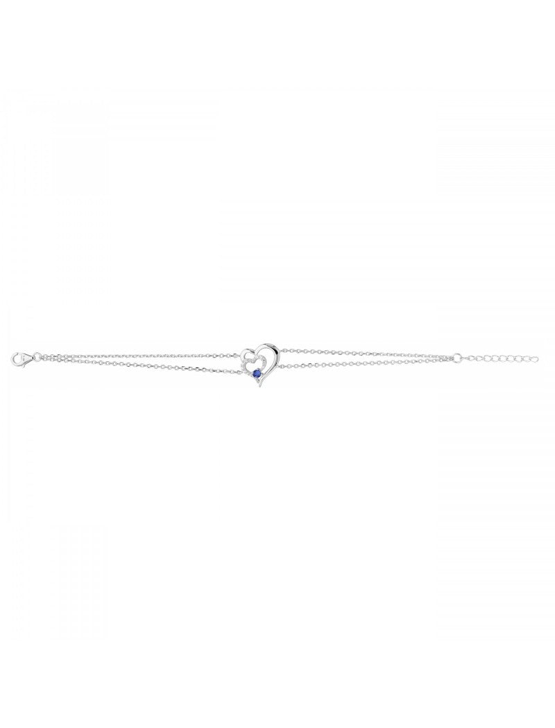 BRACELET ARGENT RHODIE - SAPHIR SYNTHETIQUE - ZIRCONIA - CŒUR