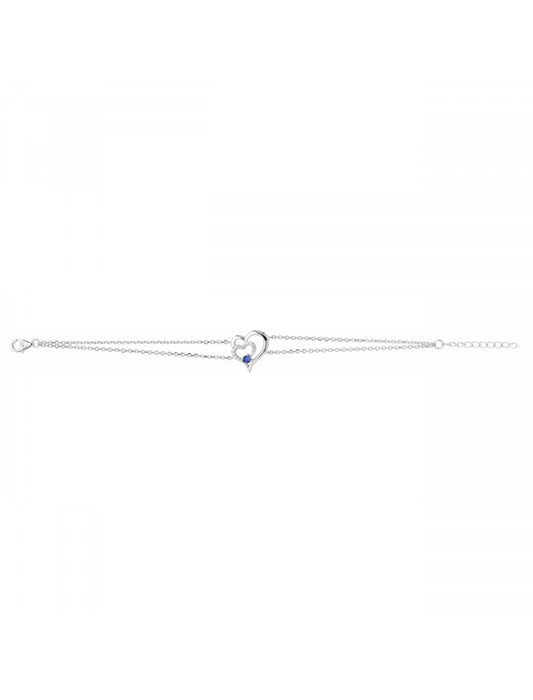 BRACELET ARGENT RHODIE - SAPHIR SYNTHETIQUE - ZIRCONIA - CŒUR