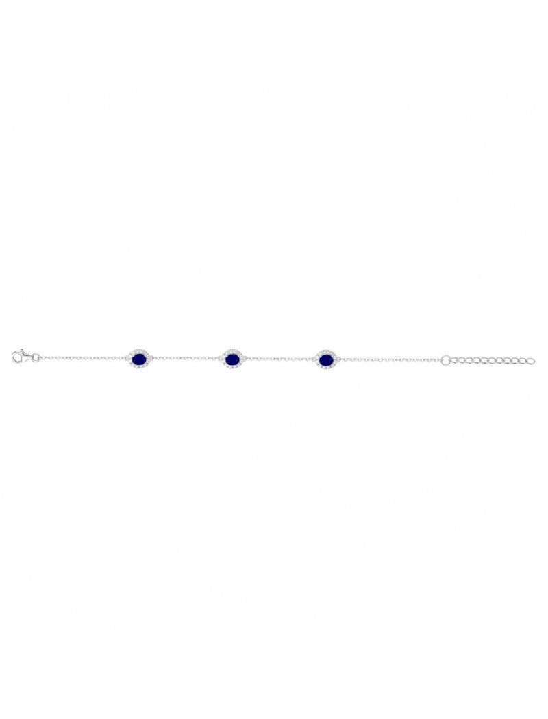 BRACELET ARGENT RHODIE - SAPHIR SYNTHETIQUE - ZIRCONIA