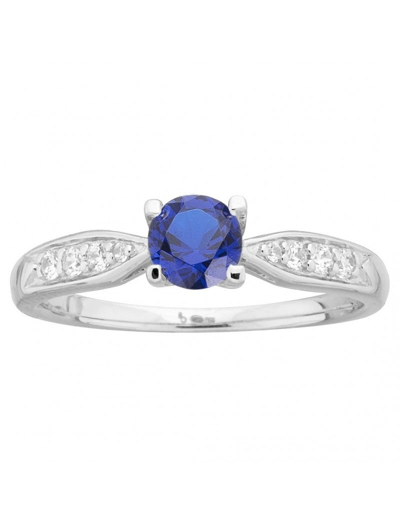 BAGUE ARGENT RHODIE - ZIRCONIA - SAPHIR SYNTHETIQUE