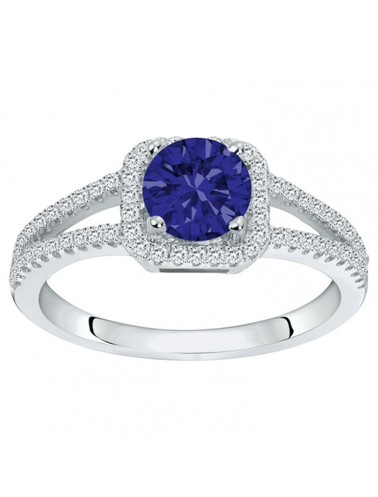 BAGUE ARGENT RHODIE - ZIRCONIA - SAPHIR SYNTHETIQUE