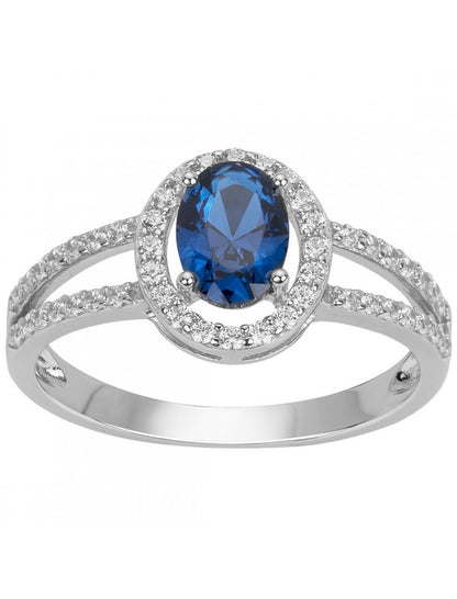 BAGUE ARGENT RHODIE - ZIRCONIA - SAPHIR SYNTHETIQUE