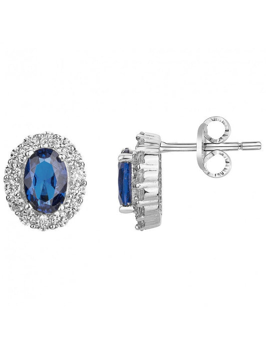 BOUCLES D'OREILLES ARGENT RHODIE - SAPHIR SYNTHETIQUE - ZIRCONIA