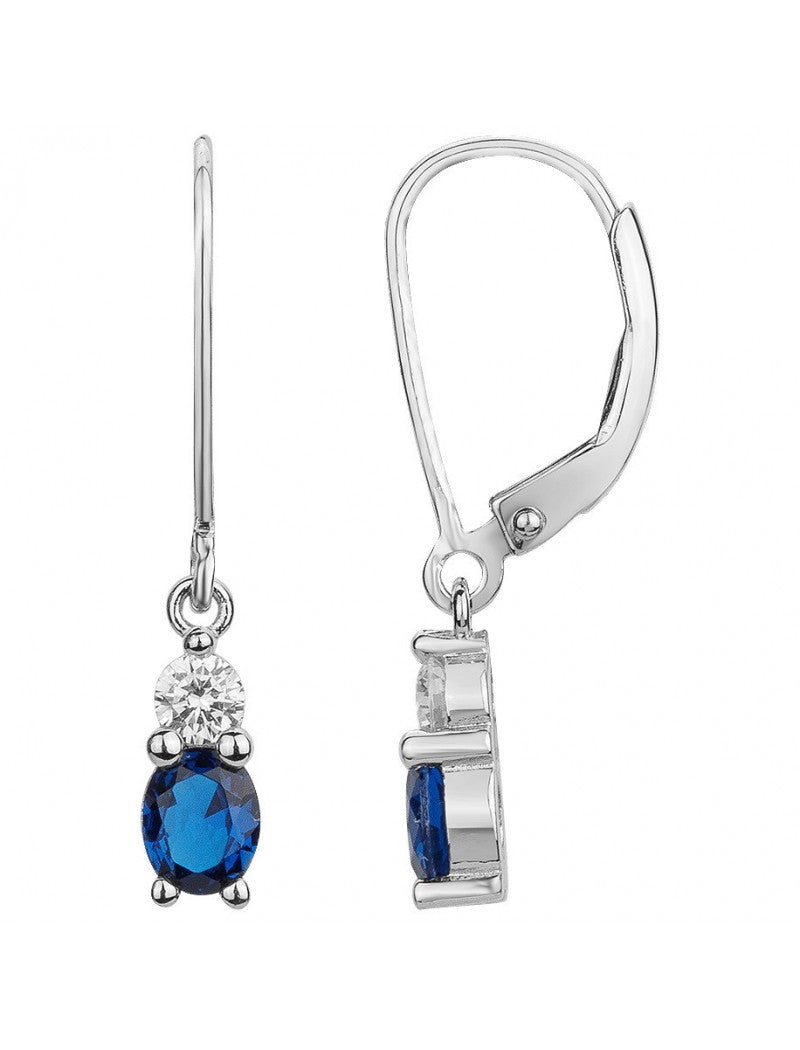 BOUCLES D'OREILLES ARGENT RHODIE - SAPHIR SYNTHETIQUE - ZIRCONIA