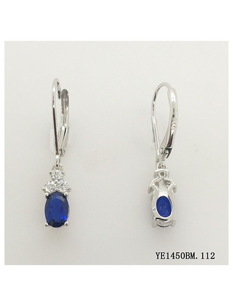 BOUCLES D'OREILLES ARGENT RHODIE - SAPHIR SYNTHETIQUE - ZIRCONIA