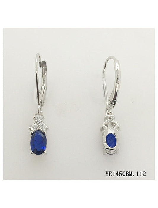 BOUCLES D'OREILLES ARGENT RHODIE - SAPHIR SYNTHETIQUE - ZIRCONIA