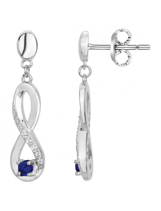 BOUCLES D'OREILLES ARGENT RHODIE - SAPHIR SYNTHETIQUE - ZIRCONIA - INFINI