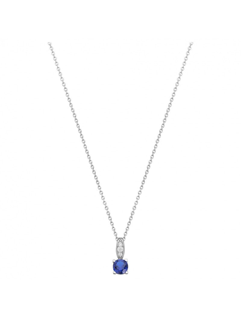 COLLIER ARGENT RHODIE - SAPHIR SYNTHETIQUE - ZIRCONIA