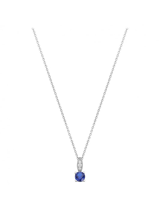 COLLIER ARGENT RHODIE - SAPHIR SYNTHETIQUE - ZIRCONIA