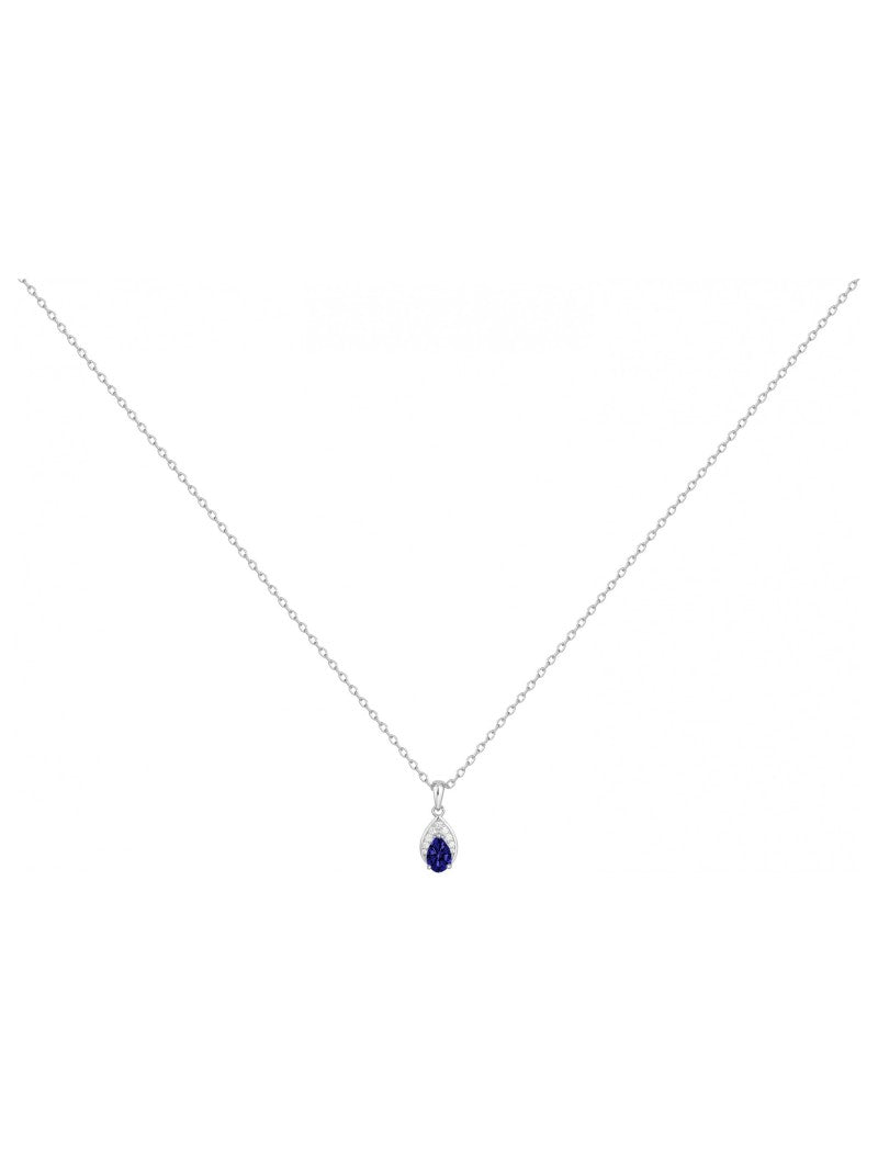 COLLIER ARGENT RHODIE - SAPHIR SYNTHETIQUE - ZIRCONIA