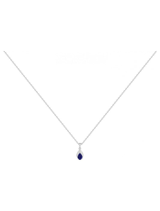 COLLIER ARGENT RHODIE - SAPHIR SYNTHETIQUE - ZIRCONIA