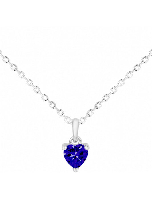 COLLIER ARGENT RHODIE - SAPHIR SYNTHETIQUE - CŒUR