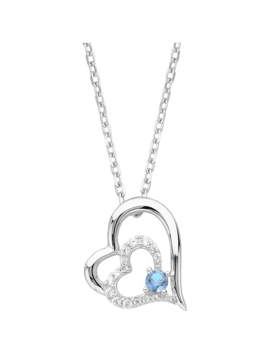 COLLIER ARGENT RHODIE - TOPAZE SYNTHETIQUE - ZIRCONIA - CŒUR