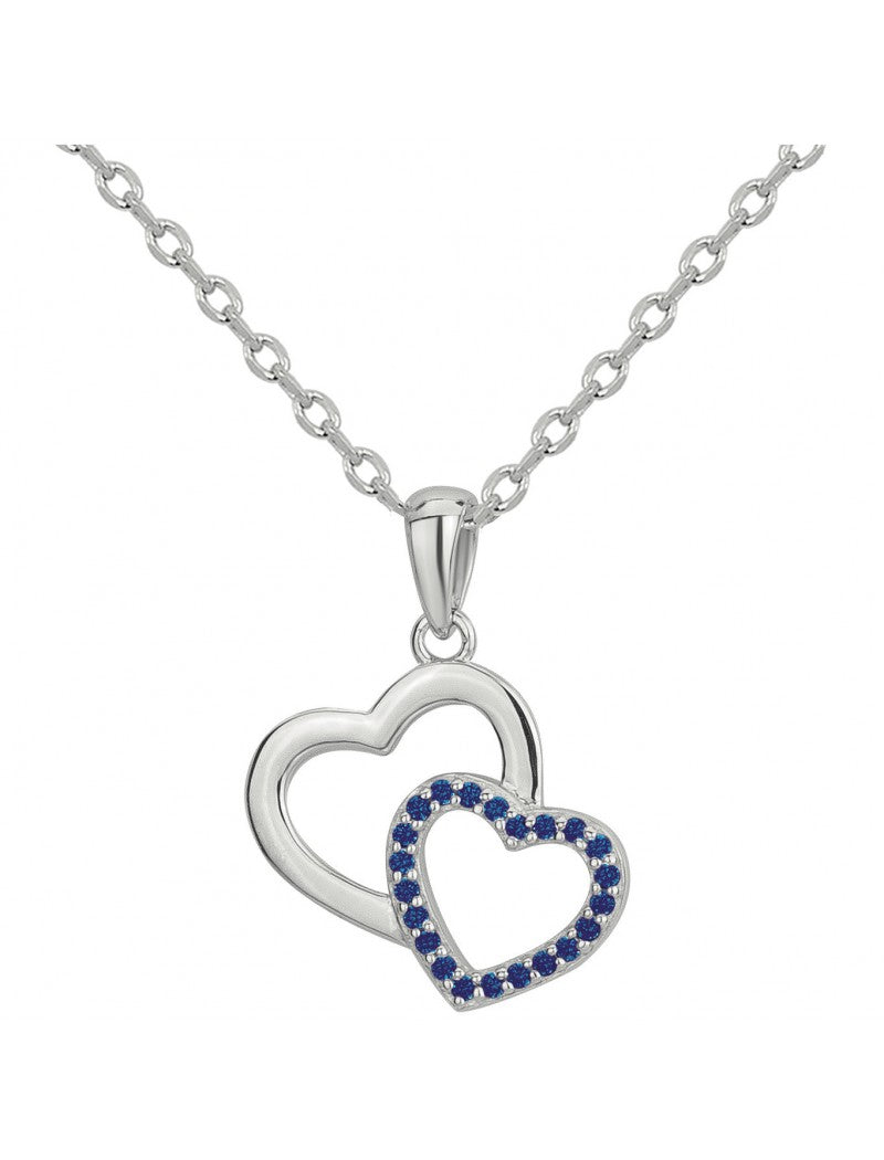 COLLIER ARGENT RHODIE - SAPHIR SYNTHETIQUE - CŒUR