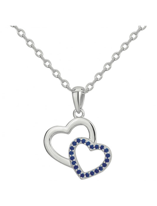 COLLIER ARGENT RHODIE - SAPHIR SYNTHETIQUE - CŒUR