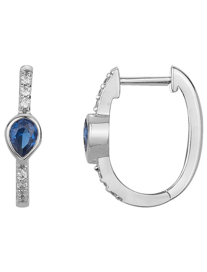 CREOLES ARGENT RHODIE - SAPHIR SYNTHETIQUE - ZIRCONIA