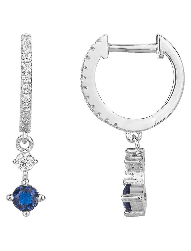 CREOLES ARGENT RHODIE - SAPHIR SYNTHETIQUE - ZIRCONIA