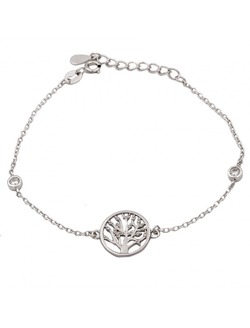 BRACELET ARGENT RHODIE - 18+2 CM - ZIRCONIA - ARBRE DE VIE
