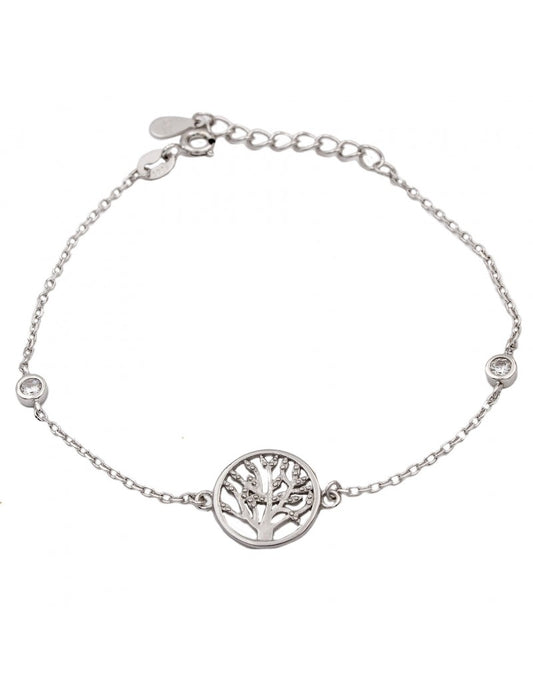 BRACELET ARGENT RHODIE - 18+2 CM - ZIRCONIA - ARBRE DE VIE
