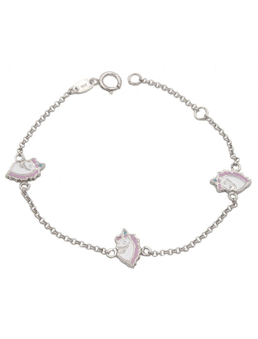 BRACELET ARGENT RHODIE - LICORNE - EMAIL MULTICOLORE - 14+2 CM