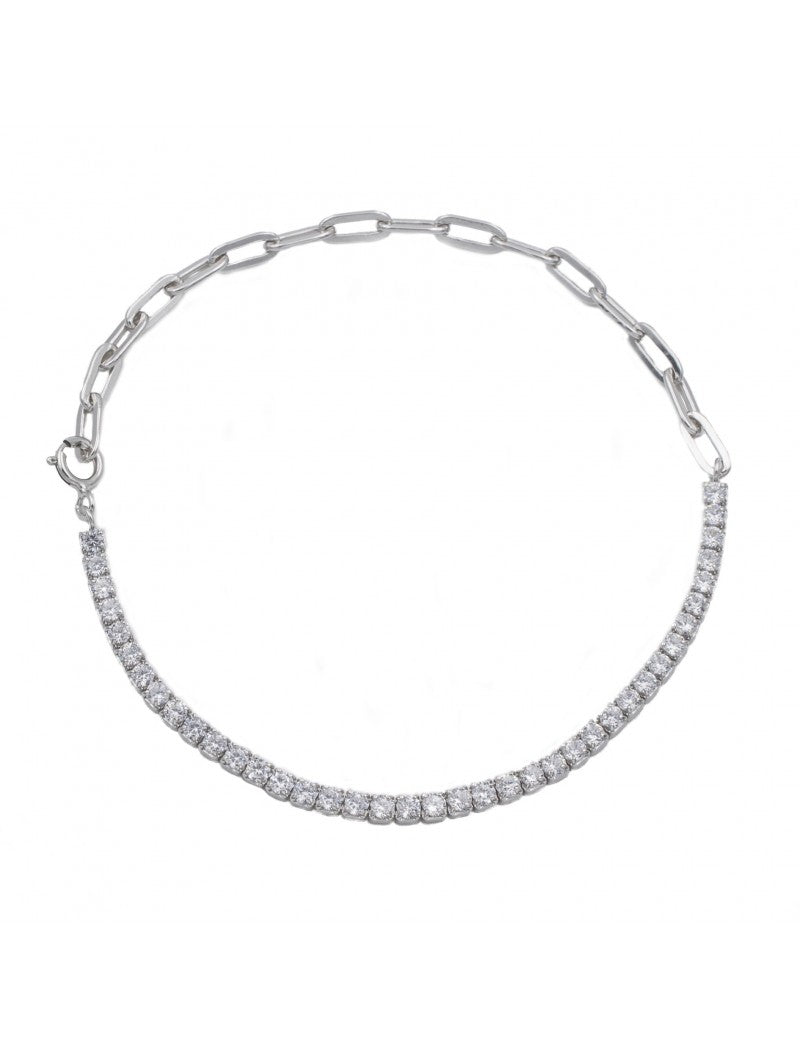 BRACELET ARGENT RHODIE - ZIRCONIA - 19 CM