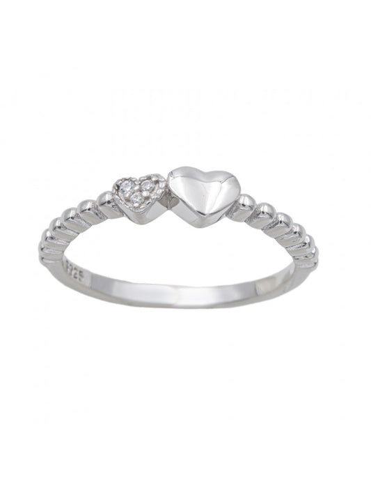 BAGUE ARGENT RHODIE - COEUR - ZIRCONIA