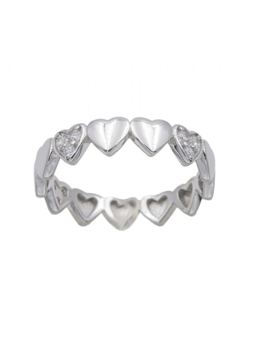 BAGUE ARGENT RHODIE - COEUR - ZIRCONIA - GR. 50