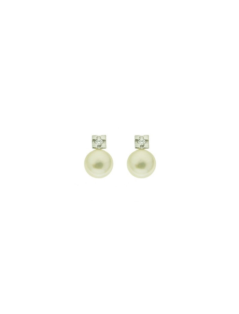 BOUCLES D'OREILLES ARGENT RHODIE - PERLE DE CULTURE - ZIRCONIA