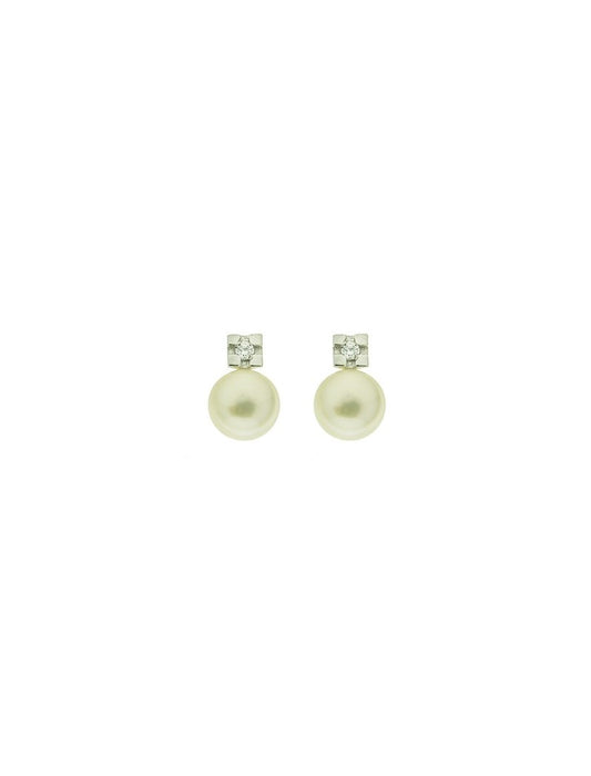 BOUCLES D'OREILLES ARGENT RHODIE - PERLE DE CULTURE - ZIRCONIA