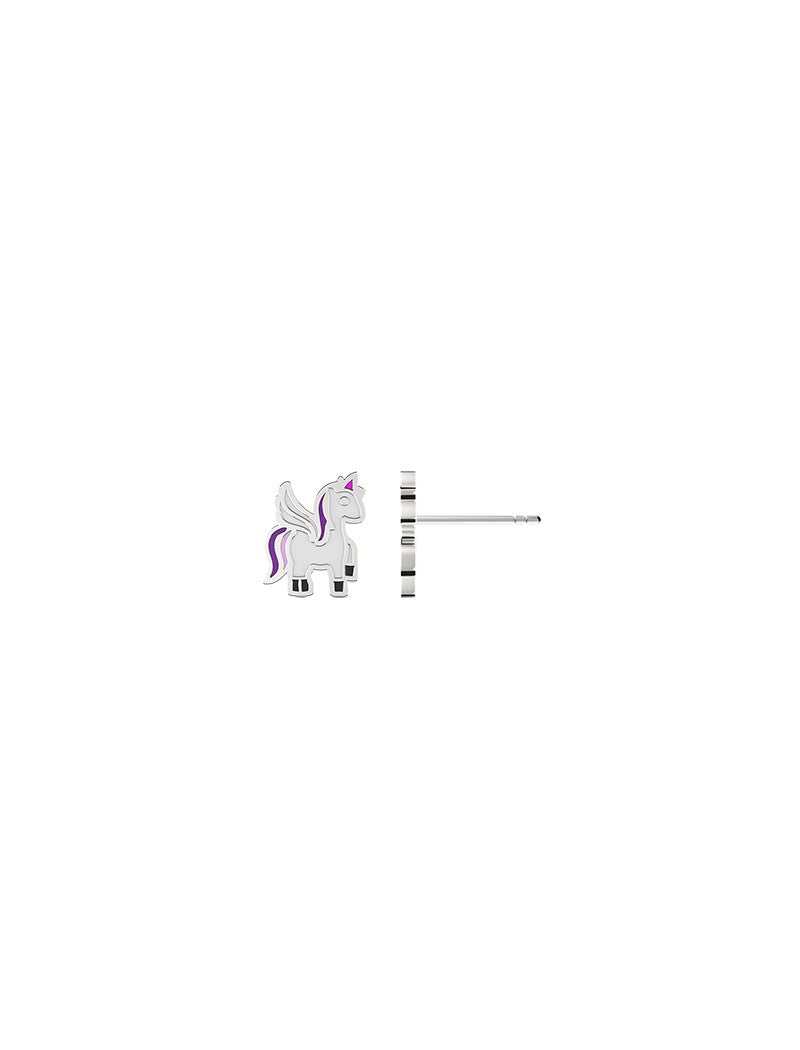 BOUCLES D'OREILLES ARGENT RHODIE - LICORNE AILEE - EMAIL BLANC ET VIOLET