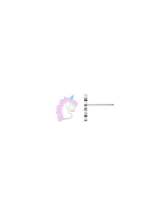 BOUCLES D'OREILLES ARGENT RHODIE - LICORNE - EMAIL BLANC ET ROSE