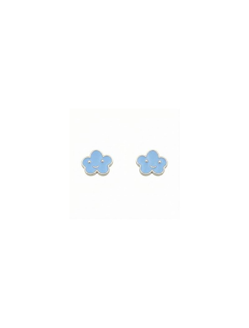 BOUCLES D'OREILLES ARGENT RHODIE - NUAGE - EMAIL BLEU