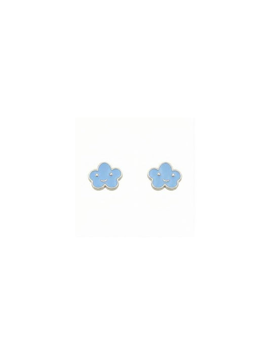 BOUCLES D'OREILLES ARGENT RHODIE - NUAGE - EMAIL BLEU