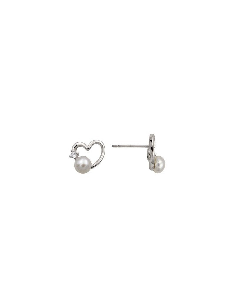 BOUCLES D'OREILLES ARGENT RHODIE - ZIRCONIA - PERLE DE CULTURE