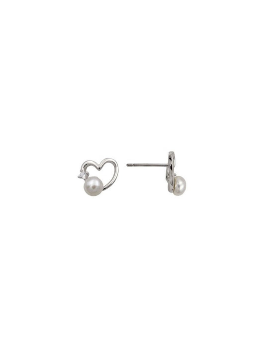 BOUCLES D'OREILLES ARGENT RHODIE - ZIRCONIA - PERLE DE CULTURE