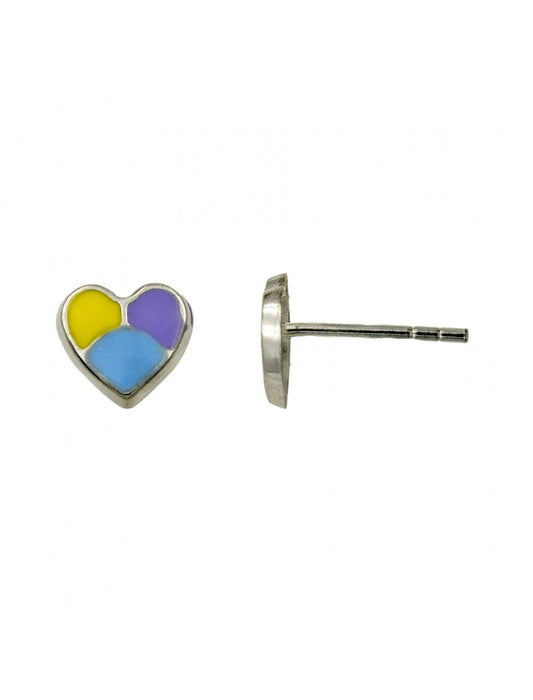 BOUCLES D'OREILLES ARGENT RHODIE - COEUR - LAQUE MULTICOLORE