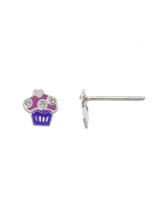 BOUCLES D'OREILLES ARGENT RHODIE - CUP CAKE - ZIRCONIA - LAQUE MULTICOLORE