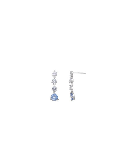 BOUCLES d'OREILLES ARGENT RHODIE - ZIRCONIA - S. AIGUE-MARINE