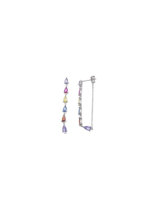 BOUCLES D'OREILLES ARGENT RHODIE - ZIRCONIA MULTICOLORE