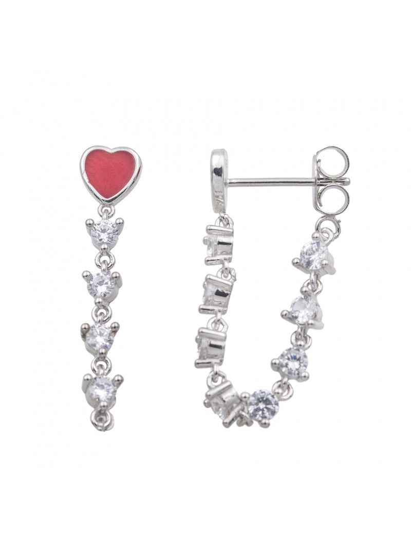 BOUCLES D'OREILLES ARGENT RHODIE - ZIRCONIA - LAQUE ROUGE - COEUR