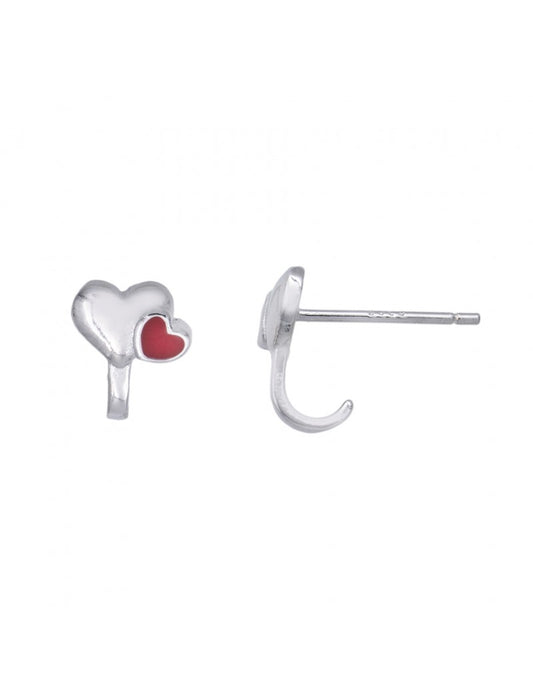 BOUCLES d'OREILLES ARGENT RHODIE - COEUR - LAQUE ROUGE
