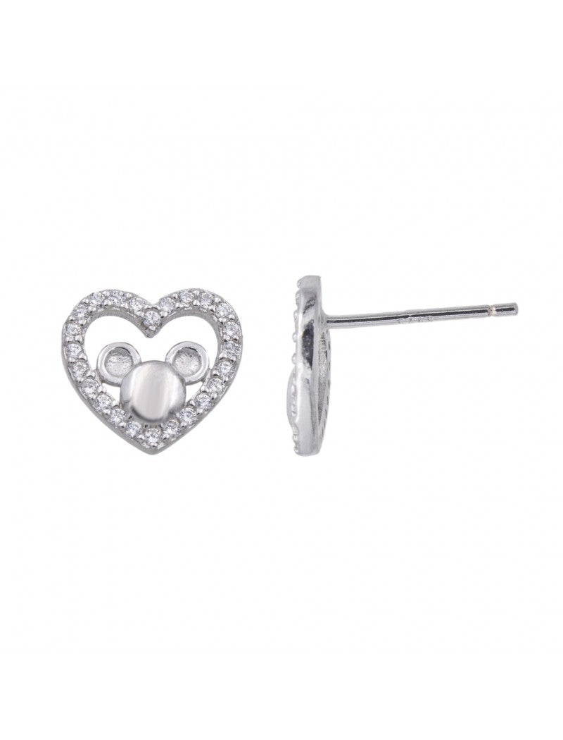 BOUCLES d'OREILLES ARGENT RHODIE - COEUR - SOURIS - ZIRCONIA