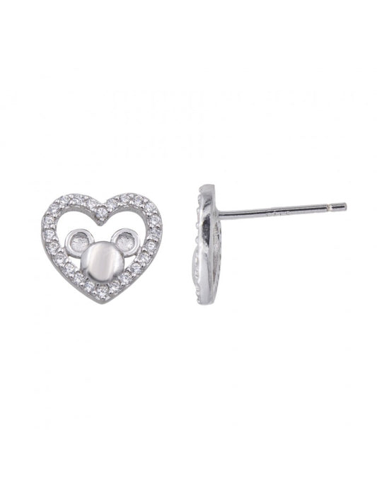BOUCLES d'OREILLES ARGENT RHODIE - COEUR - SOURIS - ZIRCONIA