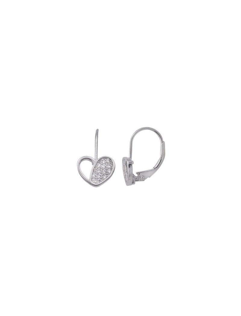 BOUCLES D'OREILLES ARGENT RHODIE - ZIRCONIA - COEUR