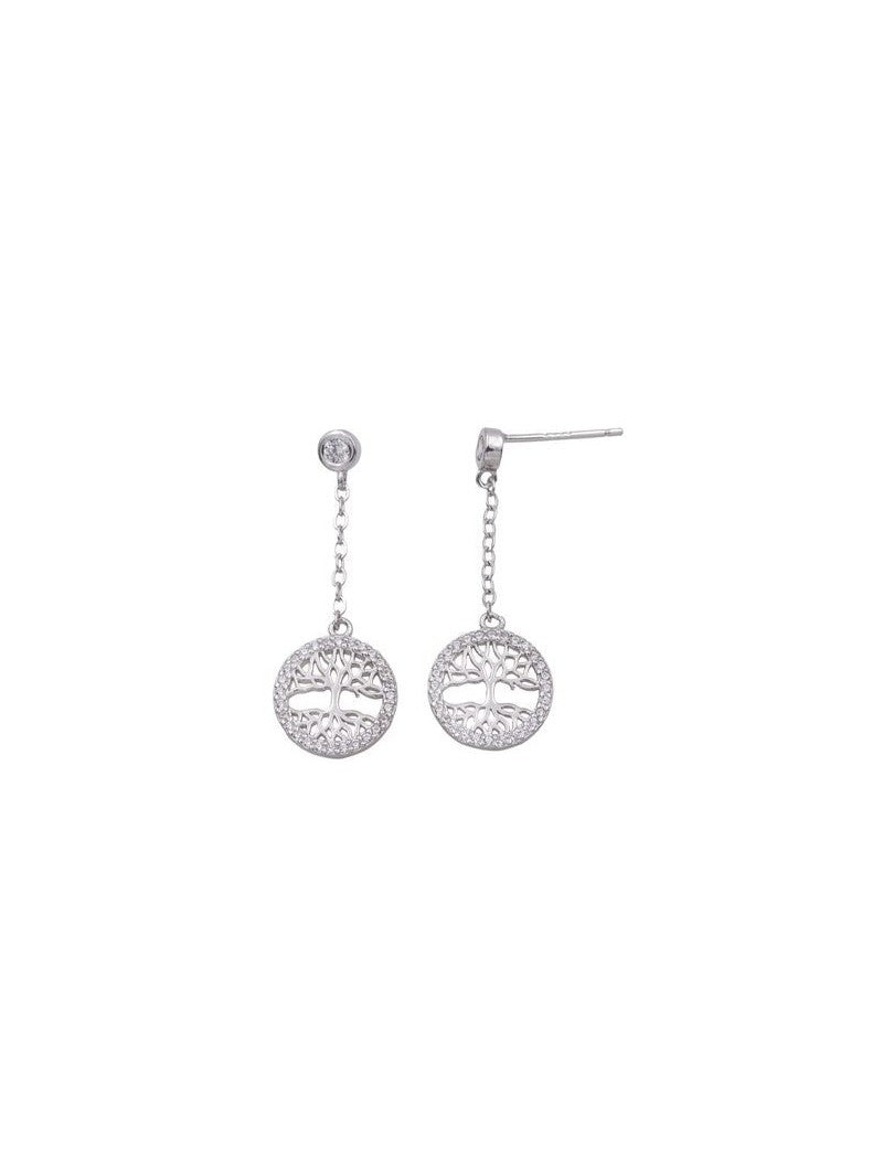 BOUCLES d'OREILLES ARGENT RHODIE - ARBRE - ZIRCONIA
