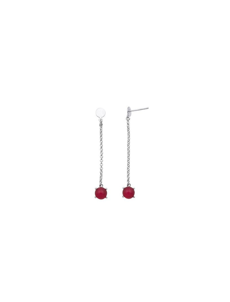BOUCLES D'OREILLES ARGENT RHODIE - PIERRE SYNTHETIQUE ROUGE